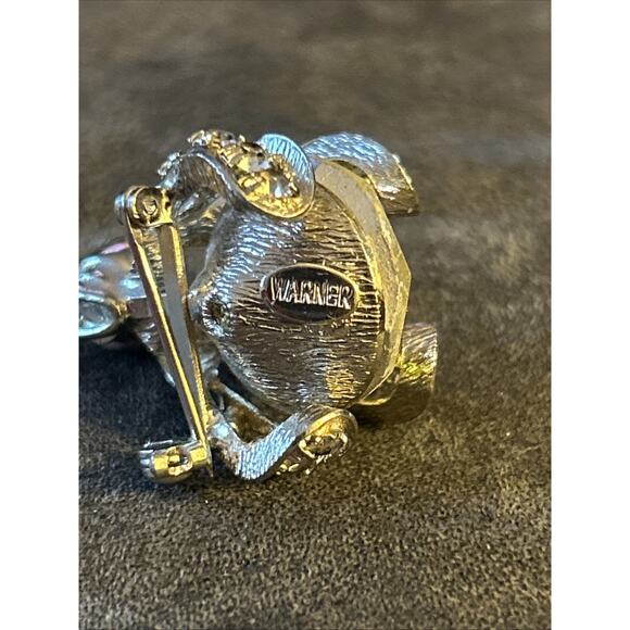 Warner Silver Tone Bee Pin Brooch Aurora Borealis Rhinestones Vintage Estate Bug - Picture 3 of 7